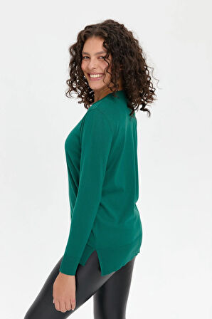 Desen Triko Kadın Sıfır Yaka Yanı Yırtmaçlı Kazak 24358 Ö. Başı