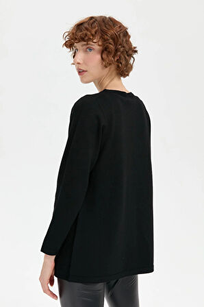 Desen Triko Önü Baklavalı Boncuk İşlemeli Sıfır Yaka Kadın Kazak 24175