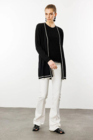 Desen Triko Kadın Sıfır Yaka Baklava Desenli Yazlık Hırka 25357 Siyah