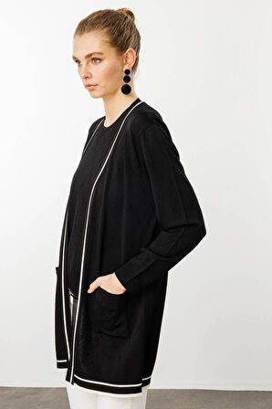 Desen Triko Kadın Sıfır Yaka Baklava Desenli Yazlık Hırka 25357 Siyah