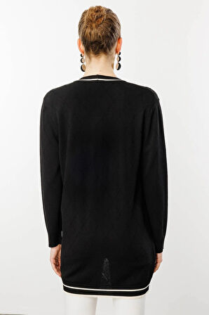 Desen Triko Kadın Sıfır Yaka Baklava Desenli Yazlık Hırka 25357 Siyah