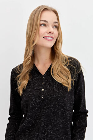 23026 DESEN TRİKO POLO YAKA ANGELİNA BASİC BLUZ