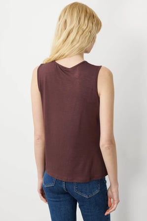 Desen Triko Kadın Sıfır Yaka Flamlı Kumaş Basic Askılı T-Shirt 24086 Kahverengi