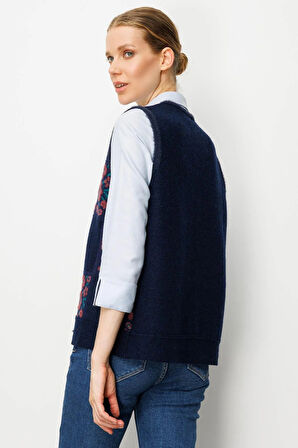 Desen Triko Kadın Pıtırcık Çiçekli Patchwork Keçe Yün Yelek 24084 A.Laci-G.Kurusu