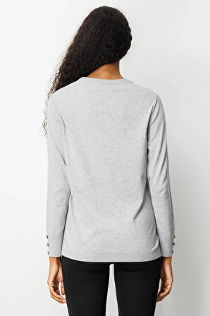 25293 DESEN TRİKO SIFIR YAKA YANI LİNXLİ YIRTMAÇLI KOLU DÜĞMELİ KAZAK