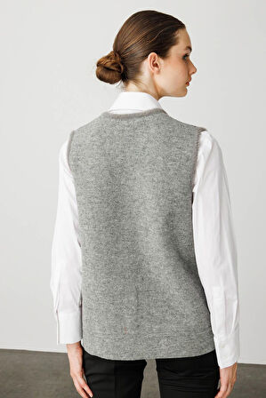 Desen Triko Kadın Pıtırcık Çiçekli Patchwork Keçe Yün Yelek 24084 Y.Füme-Y.Ş Pembe