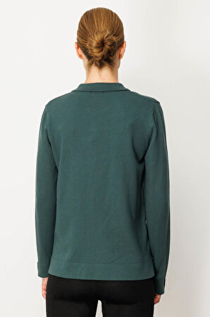 Desen Triko Kadın Polo Yaka Yakası ve Kolu Düğmeli Bluz 25391 Yeşil