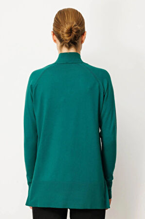 Desen Triko Kadın Yarım Balıkçı Yaka Yanları Yırtmaçlı Kazak 02422305 Ö. Başı