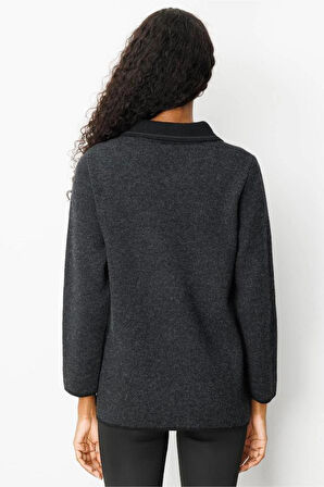 25032 DESEN TRİKO POLO YAKASI CEBİ KORDENE NAKIŞ İŞLEMELİ FERMUARLI KISA CEKET