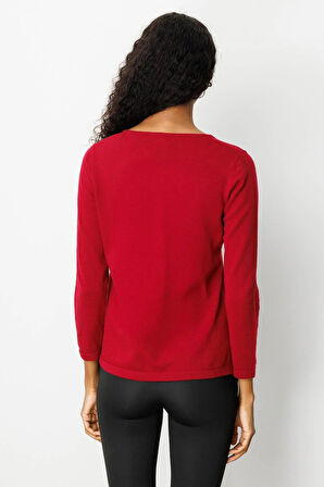 Desen Triko Kadın Sıfır Yaka Yaka Kenarı İşlemeli Yün Bluz 25036 Vişne Çürüğü