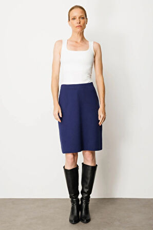 Desen Triko Kadın Düz Basic Etek 25066 Lacivert