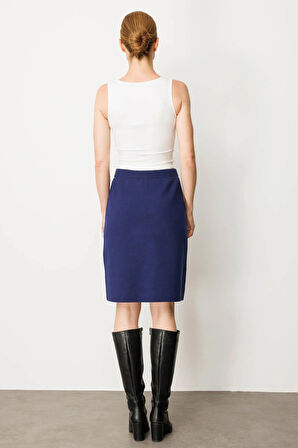 Desen Triko Kadın Düz Basic Etek 25066 Lacivert