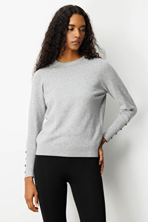 Desen Triko Kadın Sıfır Yaka Önü Kısa Arkası Uzun Bluz 23331 Gri