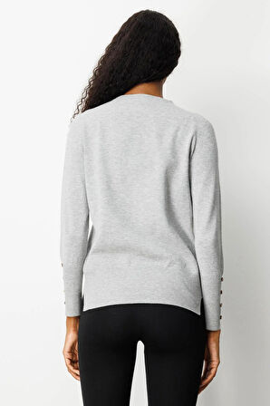 Desen Triko Kadın Sıfır Yaka Önü Kısa Arkası Uzun Bluz 23331 Gri