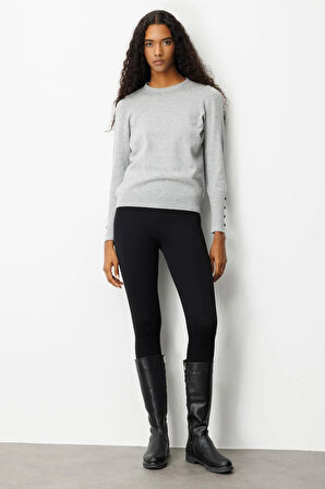 Desen Triko Kadın Sıfır Yaka Önü Kısa Arkası Uzun Bluz 23331 Gri