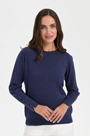 Desen Triko Kadın Sıfır Yaka Önü Kısa Arkası Uzun Bluz 23331 Indigo