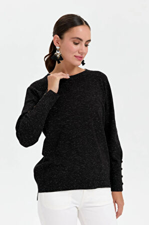 Desen Triko Kadın Sıfır Yaka Önü Kısa Arkası Uzun Bluz 23331 Siyah