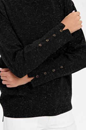 Desen Triko Kadın Sıfır Yaka Önü Kısa Arkası Uzun Bluz 23331 Siyah