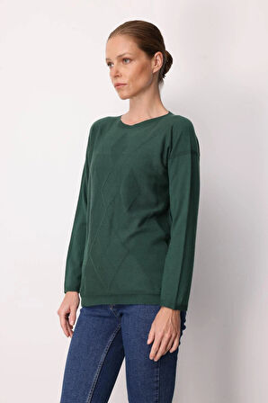 Desen Triko Kadın Önü Baklavalı Yan Örgü Kazak 25254 Ö. Başı