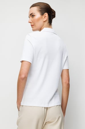 Desen Triko Kadın Polo Yaka İğne İşlemeli Pamuklu Penye T-Shirt 26802 Beyaz