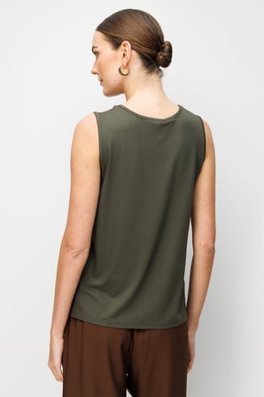 Desen Triko Kadın Sıfır Yaka Yaka Kenarı Zincirli Askılı Penye T-Shirt 26708 Haki