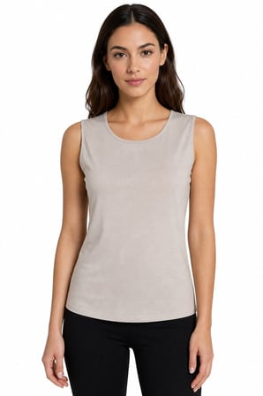 Desen Triko Kadın Sıfır Yaka Kolsuz Penye T-Shirt 26843 Bej