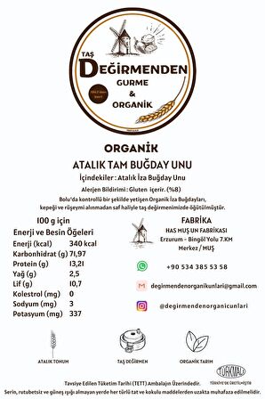 Organik Atalık Tam Buğday Unu - 10 Kilo