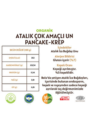 Organik Atalık Çok Amaçlı Un - Pancake-Krep - 1 Kilo