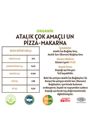 Organik Atalık Çok Amaçlı Un - Pizza - Makarna - 1 Kilo