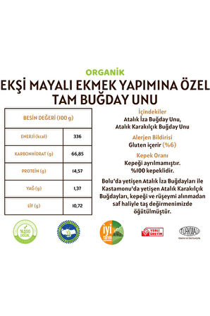 Organik Atalık Ekşi Mayalı Ekmek Yapımına Özel Tam Buğday Unu - 5 Kilo