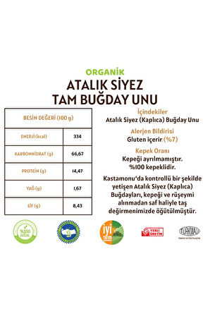 Organik Atalık Siyez Tam Buğday Unu - 1 Kilo