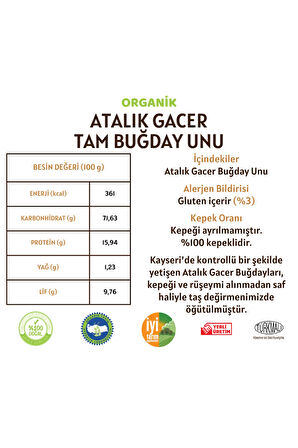 Organik Atalık Gacer Tam Buğday Unu - 10 Kilo