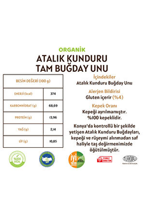 Organik Atalık Kunduru Tam Buğday Unu - 5 Kilo
