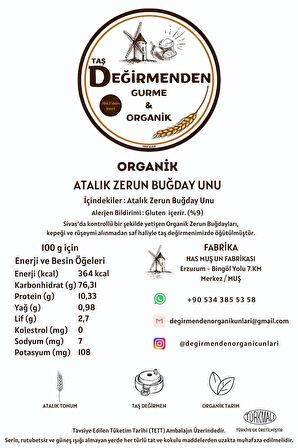 Organik Atalık Zerun Buğday Unu - 10 Kilo