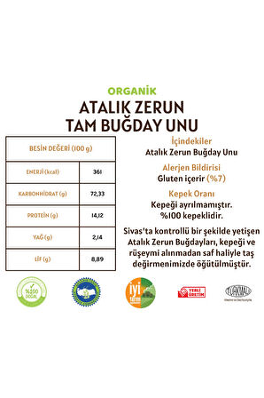 Atalık Zerun Tam Buğday Unu - 10 Kilo