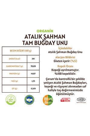 Organik Atalık Şahman Tam Buğday Unu - 5 Kilo