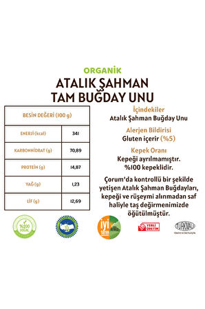 Organik Atalık Şahman Tam Buğday Unu - 1 Kilo