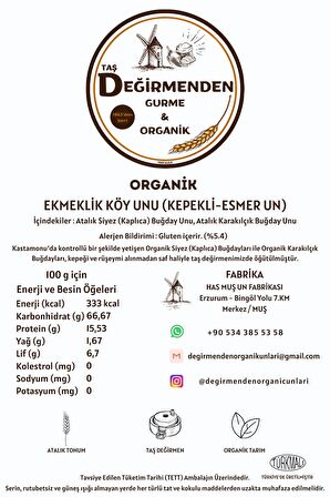 Organik Atalık Ekmeklik Köy Unu - (Kepekli-Esmer Un) - 5 Kilo