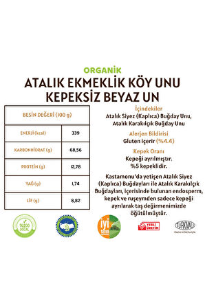 Atalık Ekmeklik Köy Unu - Kepeksiz Beyaz Un - 10 Kilo
