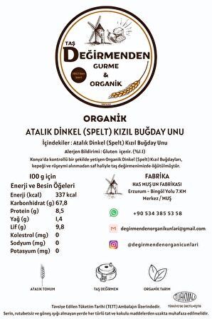 Organik Atalık Dinkel (Spelt) Kızıl Buğday Unu - 10 Kilo