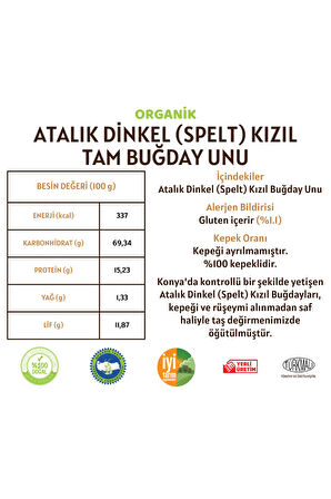 Organik Atalık Dinkel Spelt Kızıl Tam Buğday Unu - 5 Kilo