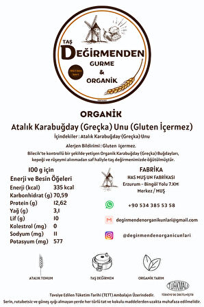 Organik Atalık Karabuğday (Greçka) Unu (Gluten İçermez) - 5 Kilo