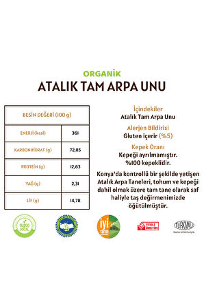 Organik Atalık Tam Arpa Unu - 1 Kilo