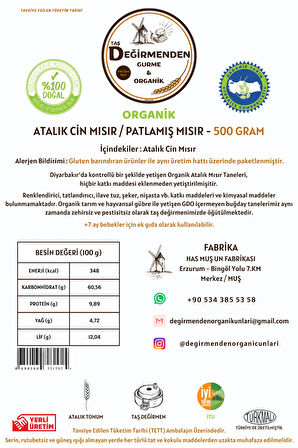 Organik Atalık Cin Mısır / Patlamış Mısır - 500 Gram