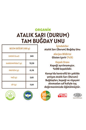 Organik Atalık Sarı Durum Tam Buğday Unu - 5 Kilo