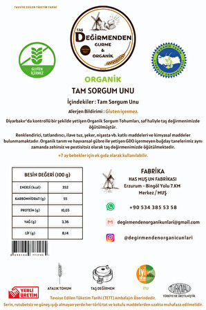 Organik Tam Sorgum Unu (Gluten İçermez) - 1 Kilo
