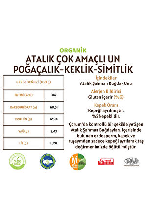 Organik Atalık Çok Amaçlı Un - Poğaçalık-Keklik-Simitlik - 5 Kilo