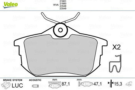 Mitsubıshı Arka Fren Balatası Mitsubıshı Carısma 96-06 Colt 04-10 Spacestar 98-04 Persona Wira 00-02 Volvo S40 - Valeo 670319