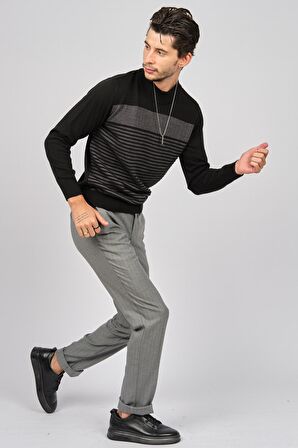 Desen Triko Erkek Desenli Yarım Balıkçı Yün Kazak 0249641 Siyah