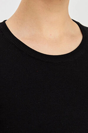 Desen Triko Kadın Likralı Uzun Kol Basic Sıfır Yaka Bluz 0240015 Siyah